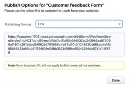 Zoho CRM Webform Generate Link