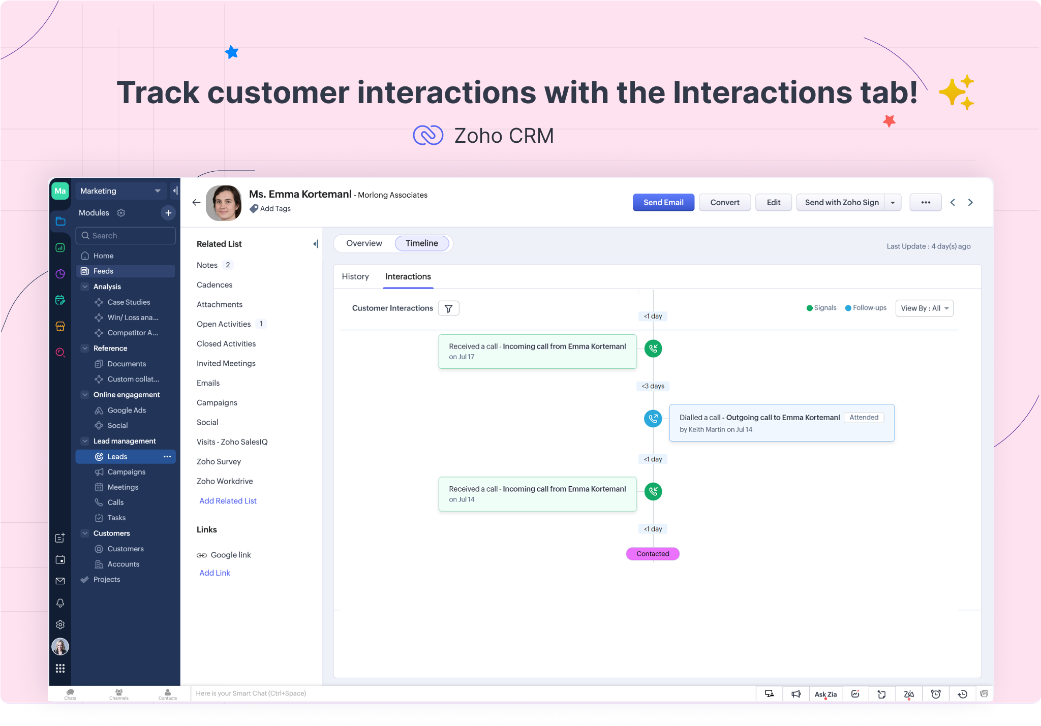 Zoho CRM - CRM For Everyone - Interactions Tab