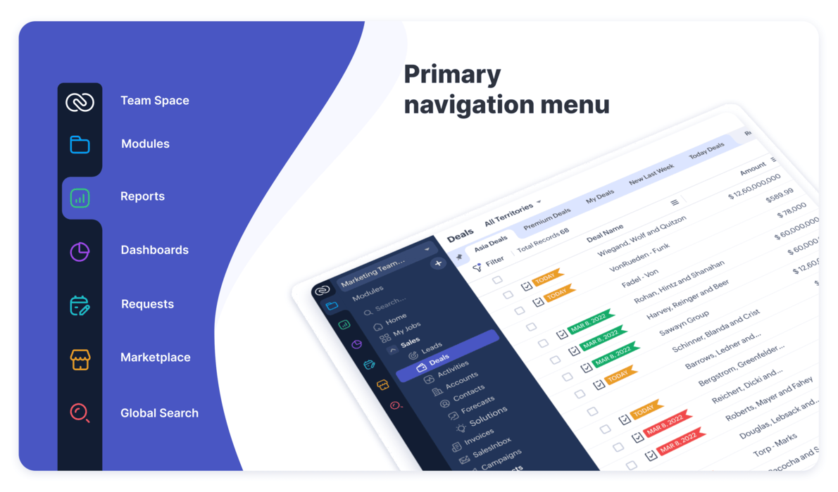 Zoho CRM - CRM For Everyone - Primary Navigation