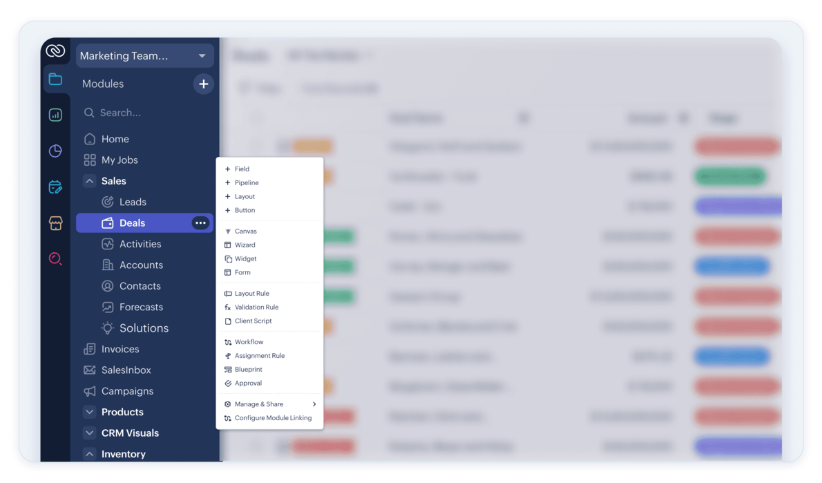 Zoho CRM - CRM For Everyone - Sidebar Setup Modules