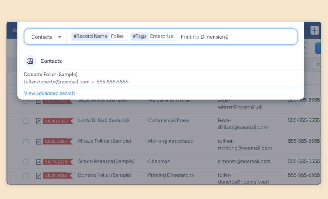 Zoho CRM Enhanced Search