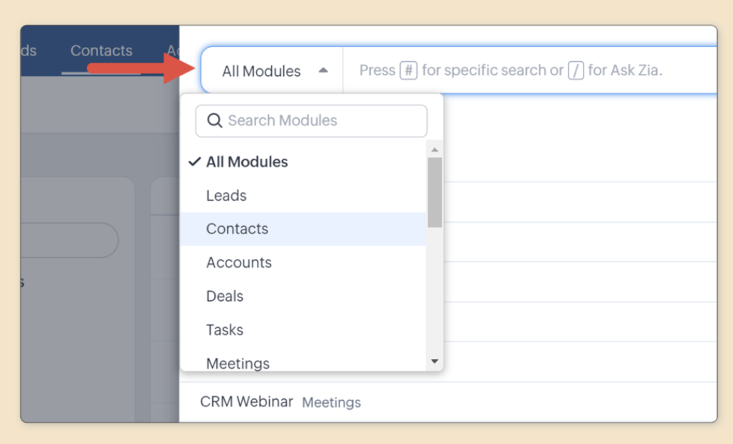 Zoho CRM Enhanced Search